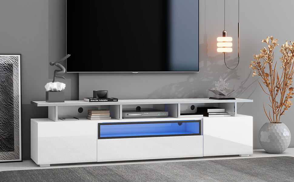 White Modern TV Stand with LED Color Changing Lights and Acrylic Board for TVs Up to 80