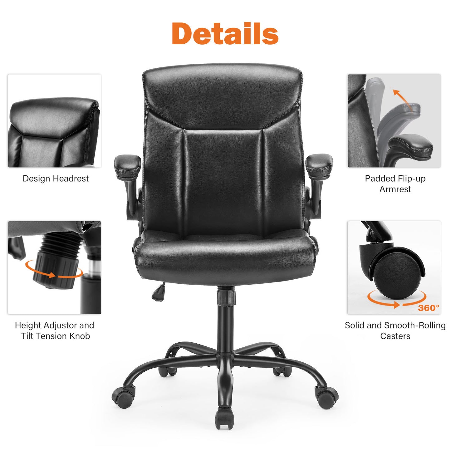 Sweetcrispy Mid Back Computer Desk Office Chair Leather Executive Office Chair