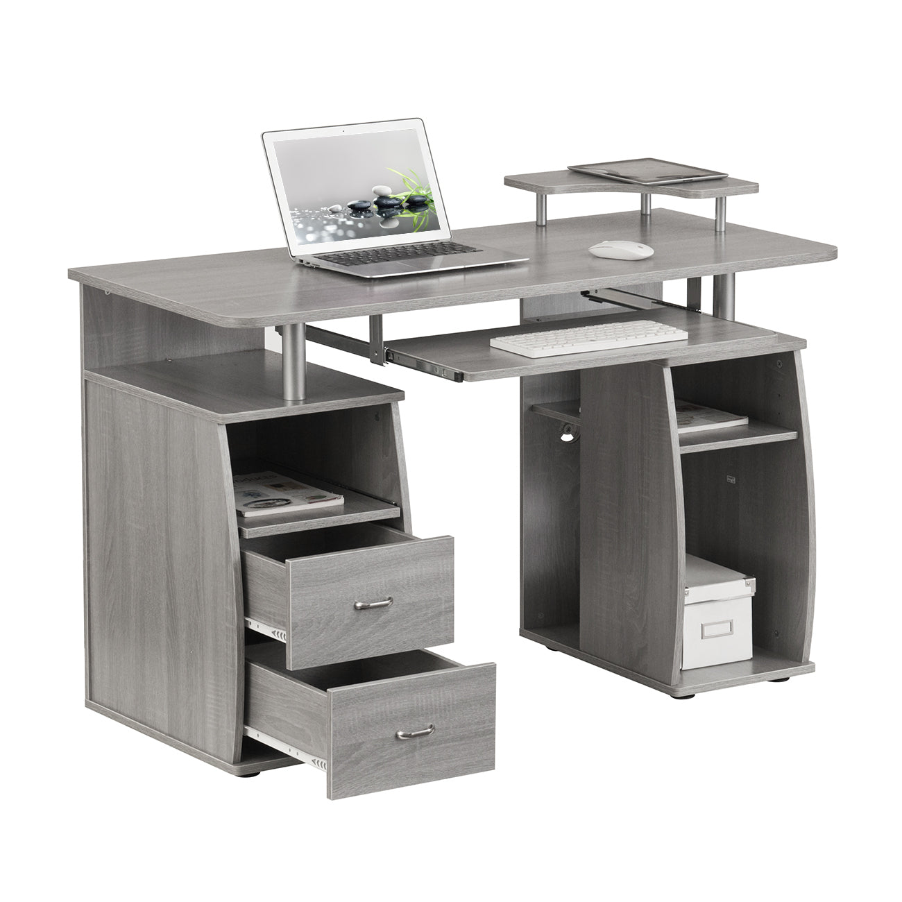 Grey Computer Workstation Desk With Storage Solution