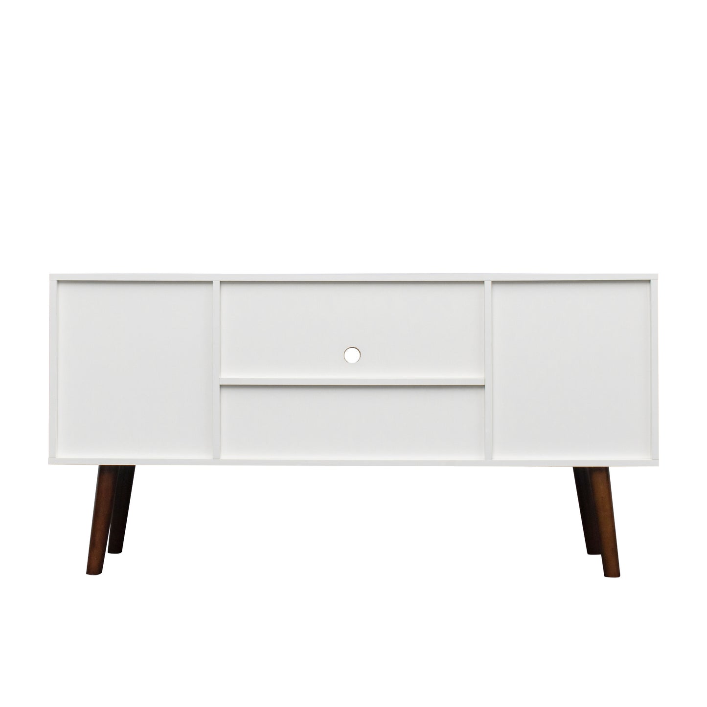 Modern White TV Stand with Ample Storage and Sturdy Frame