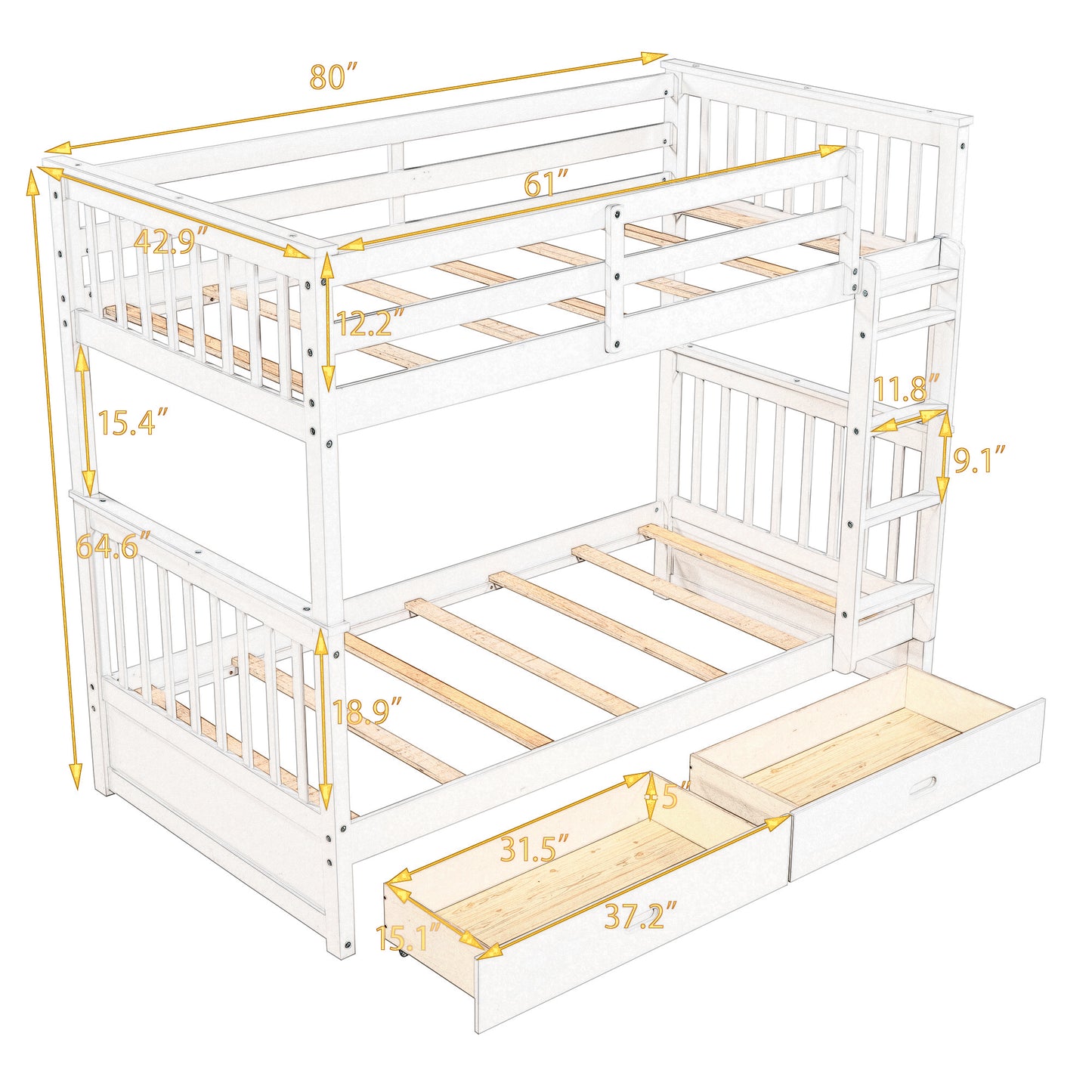 Gray Twin Bunk Bed with Two Drawers - Maximized Space and Versatile Galore