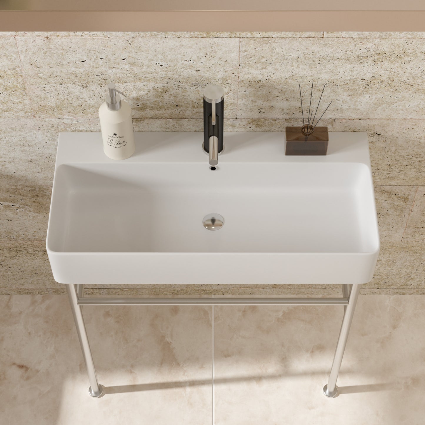 35" Bathroom Console Sink with Overflow,Ceramic Console Sink White Basin Polished Nicke Legs