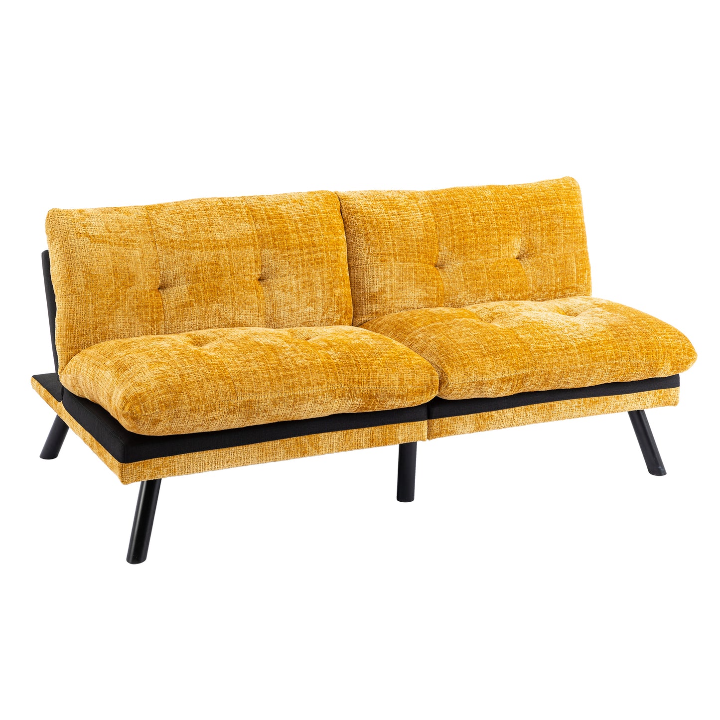 Convertible Sofa Bed  Loveseat Futon Bed Breathable Adjustable Lounge Couch with Metal Legs,Futon Sets for Compact Living Space  Chenille-Yellow