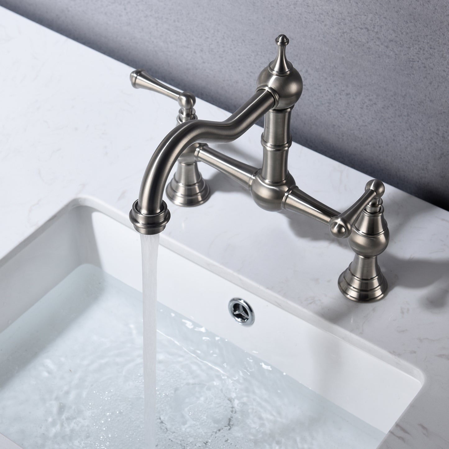 Double Handle Widespread Kitchen Faucet with Traditional Handles