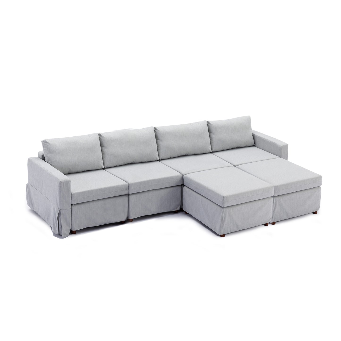 4-Seat Modular Sectional Sofa Set with 2 Ottoman, Washable Seat and Back Cushions, Light Grey