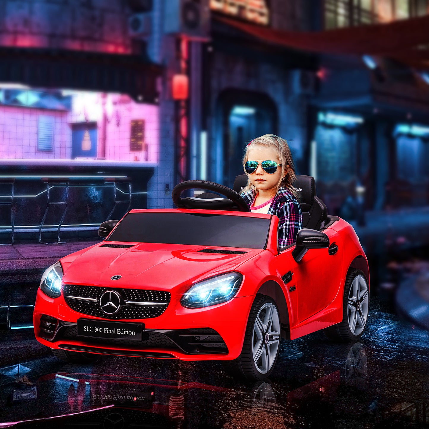 Aosom Mercedes SLC 300 Licensed Kids Electric Car with Remote Control, 12V Battery Powered Kids Ride on Car with Music, Lights, Suspension for 3-6 Years Old, Red