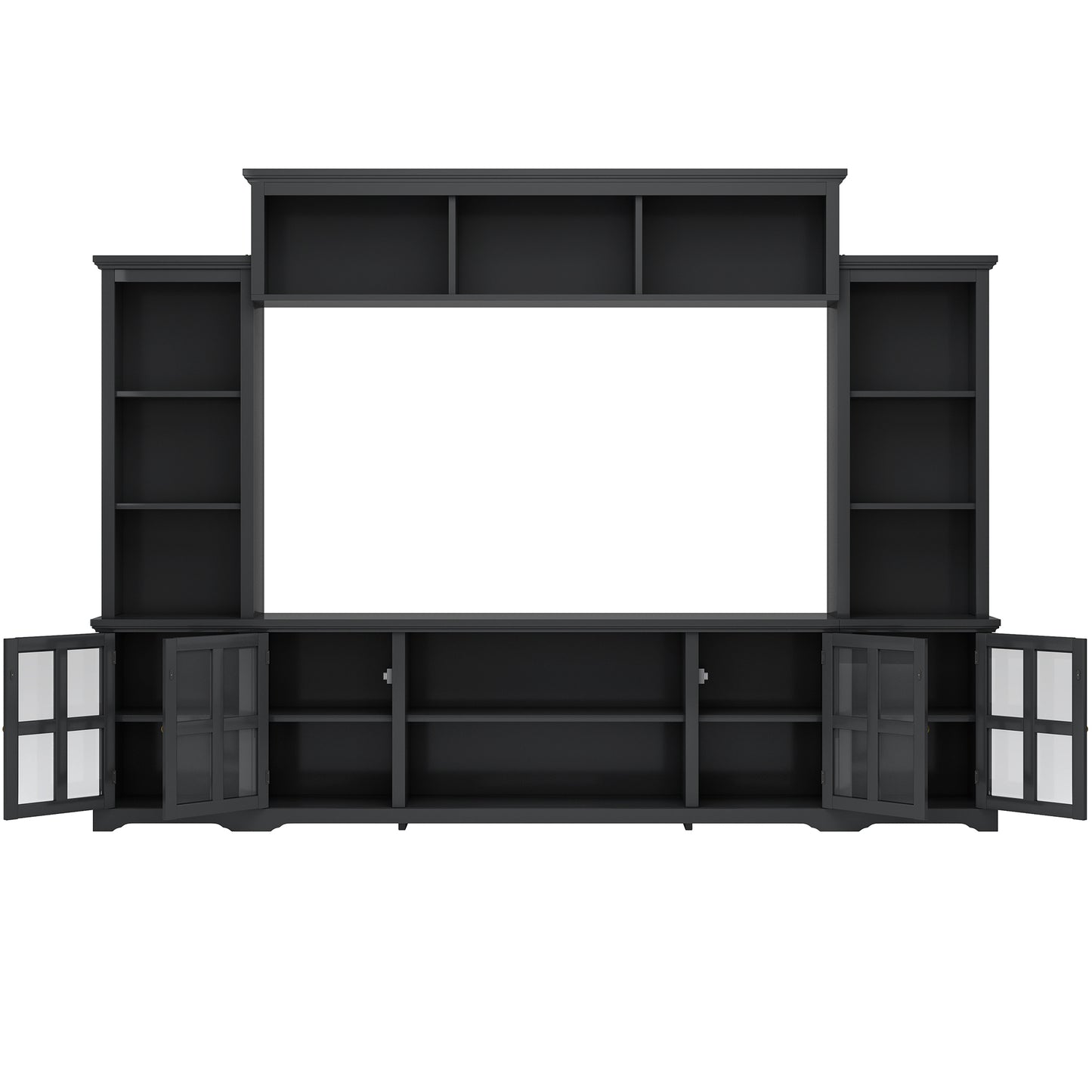 Sleek Entertainment Wall Unit with Bridge and Tempered Glass Door, Modern TV Console for TVs Up To 70