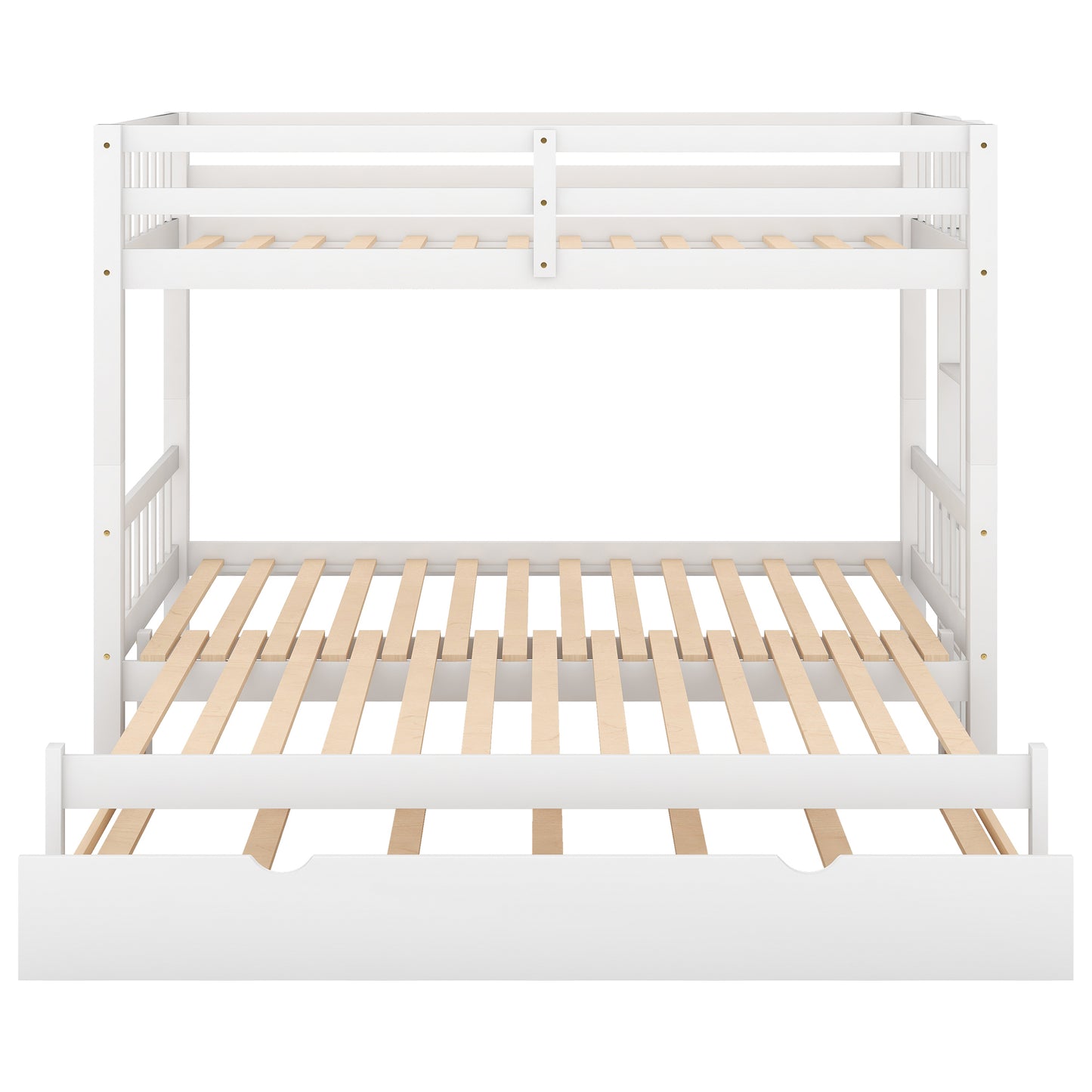 White Pull-out Bunk Bed with Trundle for Twin Over - Versatile Space-Saving Sleeping Solution