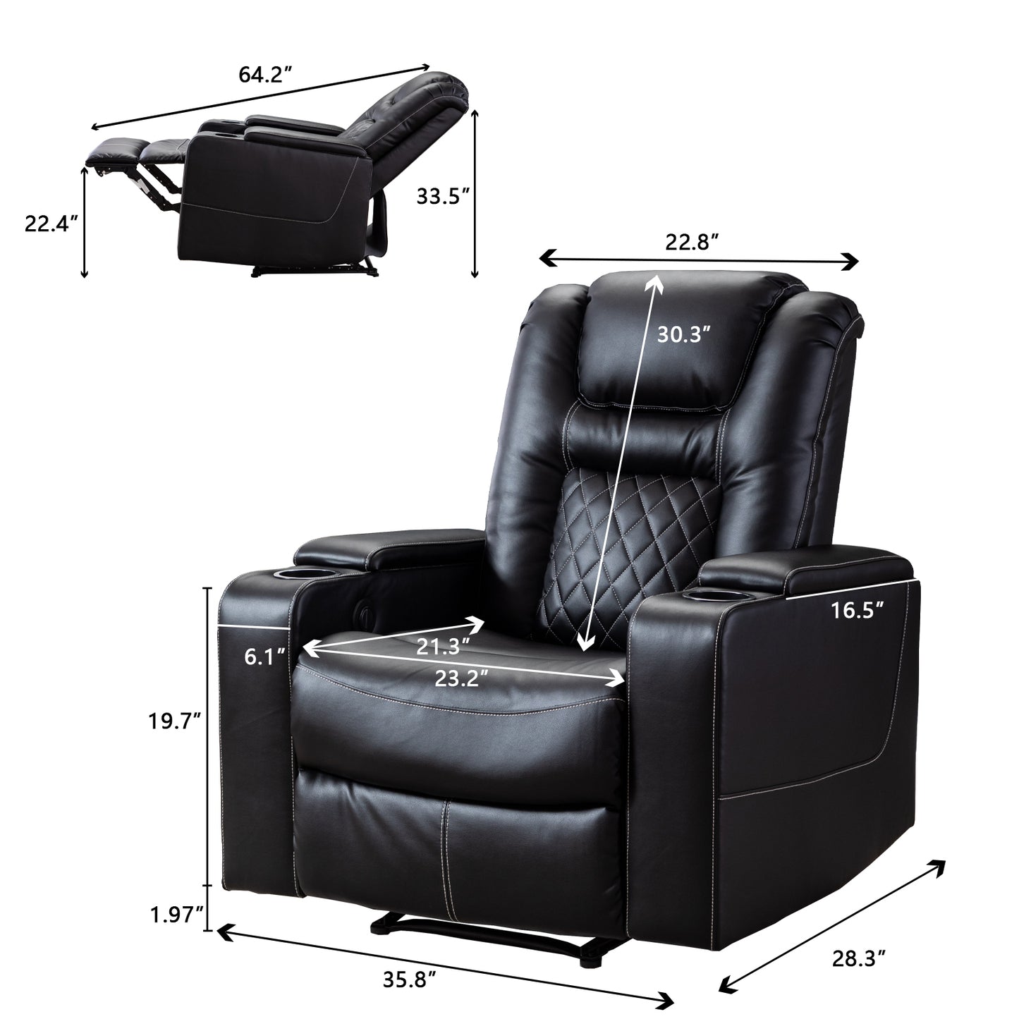 Luxurious Recliner with Cup Holder and USB Port in PU Material