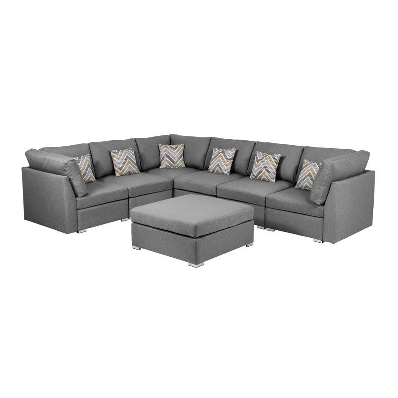 Amira Gray Fabric Convertible Sectional Sofa Set with Ottoman and Throw Pillows