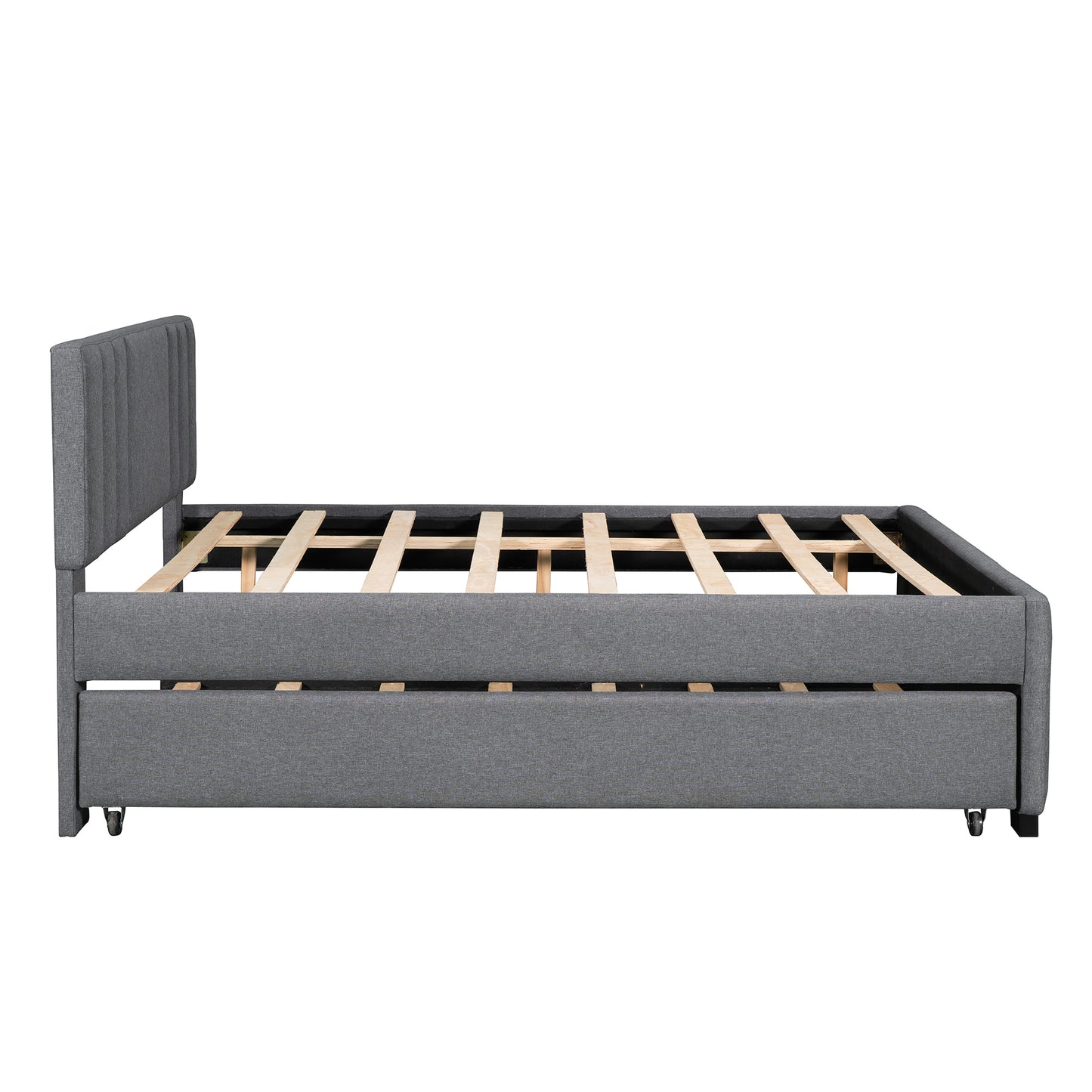 Full Upholstered Platform Bed with Trundle,Grey