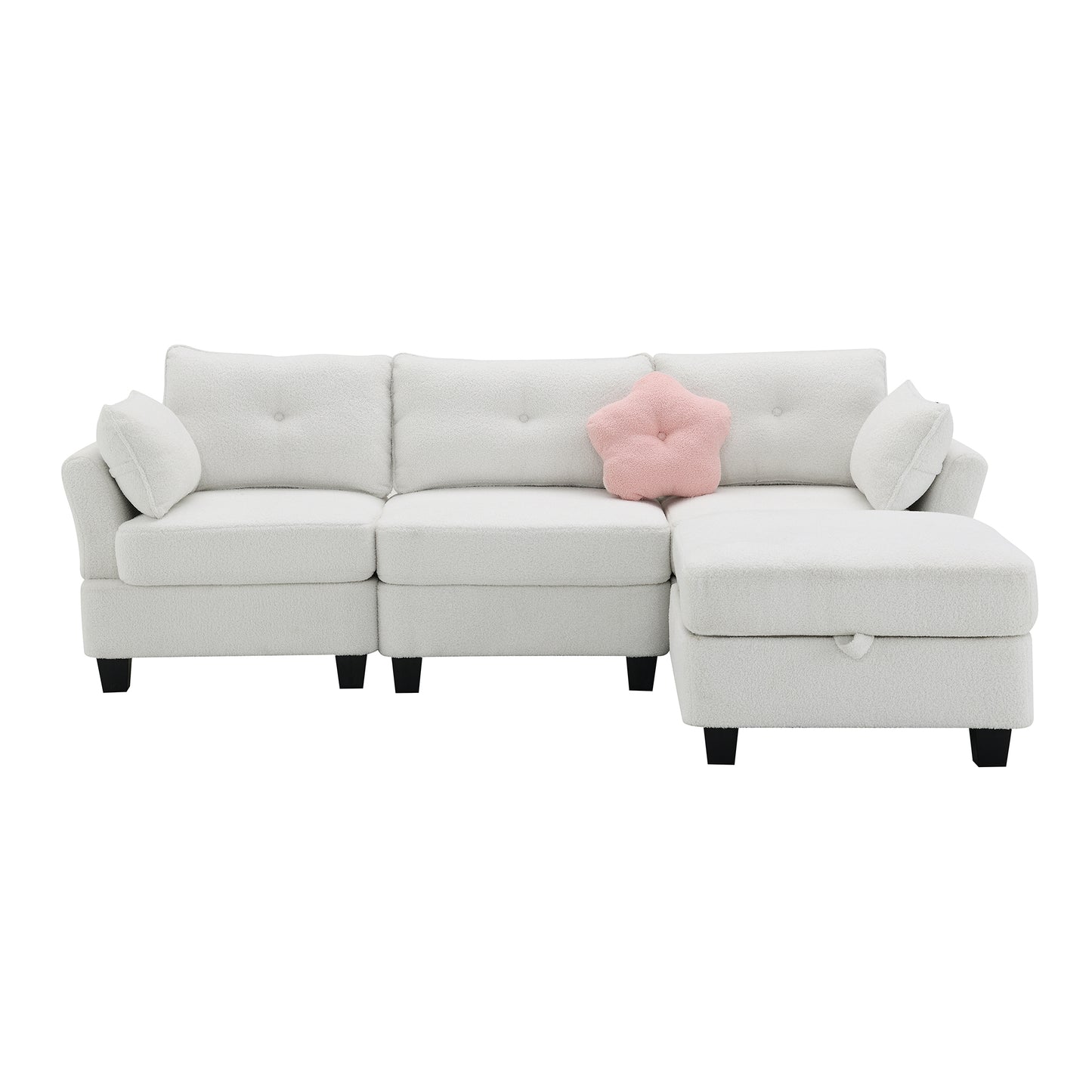 Luxurious Modern Teddy Velvet L-Shaped Sectional Sofa with Charging Ports and Storage Ottoman