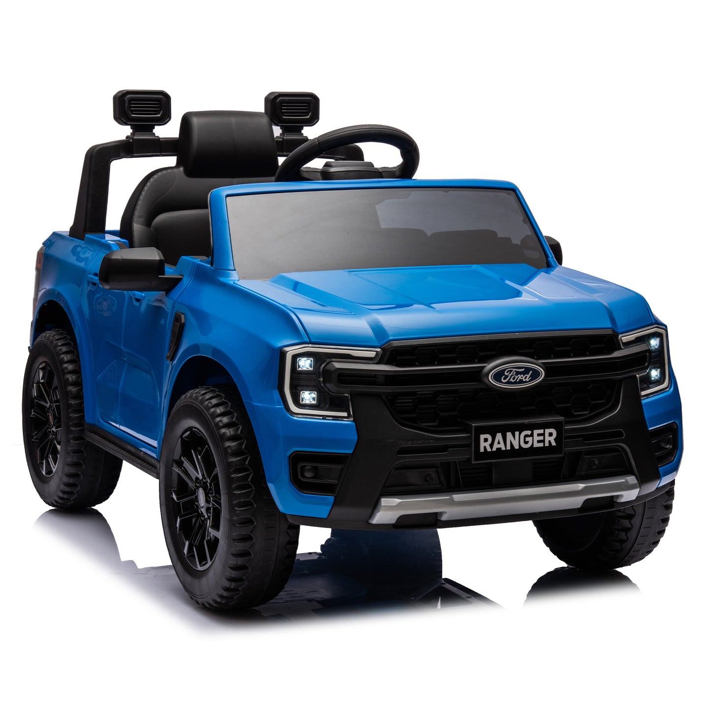 12V Kids Ride On Car W/Parents Remote Control,Licensed Ford Ranger,2WD,Rear wheel suspension,Low Start,Headlight,Horn,MP3,Bluetooth,Adjustable speed,Speed 1.86-4.97 mph for kids aged 3-6.