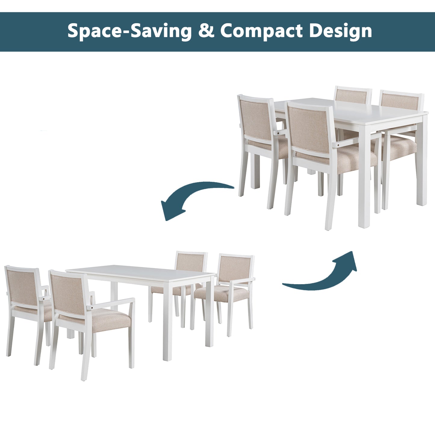 Wood 5-Piece Dining Table Set with 4 Arm Upholstered Dining Chairs,Beige