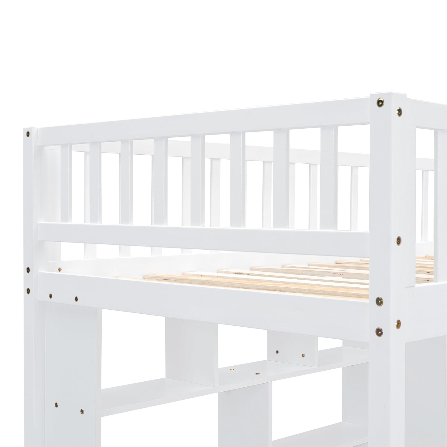 Twin size Loft Bed with Bookshelf,Drawers,Desk,and Wardrobe-White