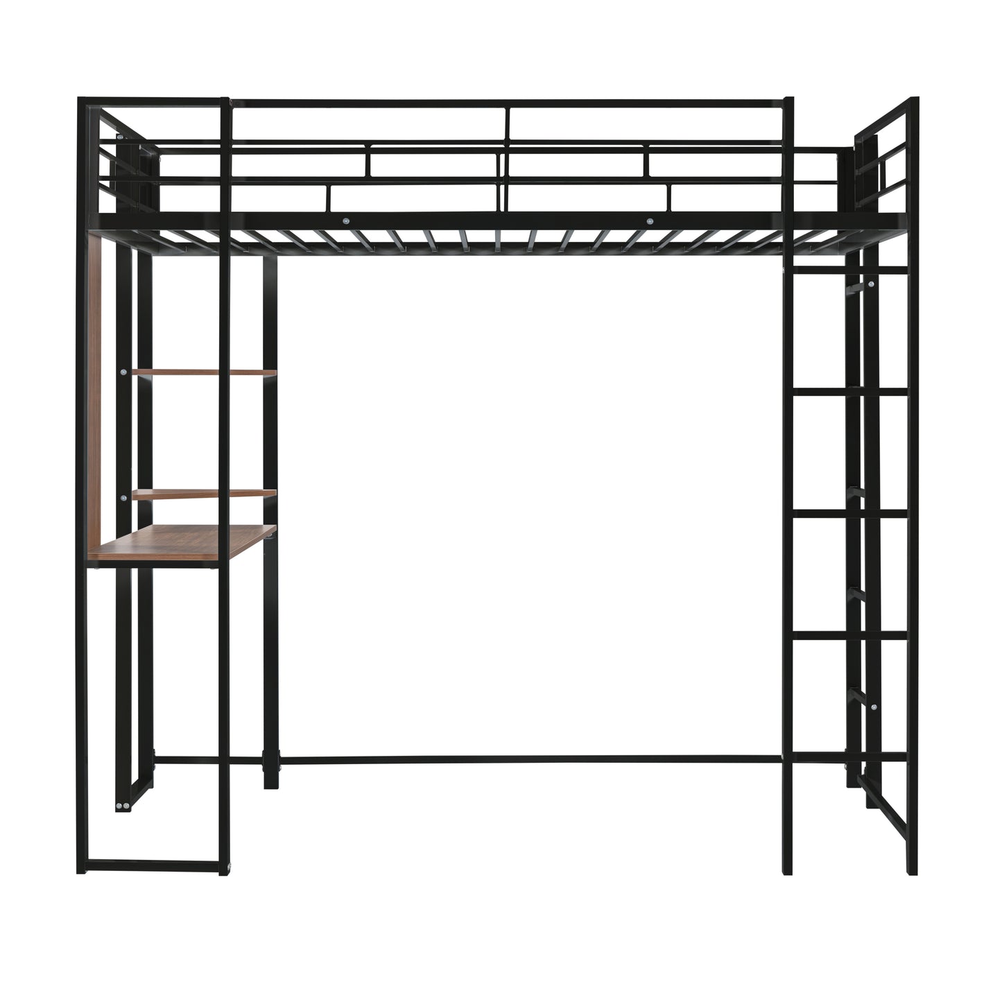 Twin Metal Loft Bed with 2 Shelves and one Desk ,BLACK(: MF281206AAB)