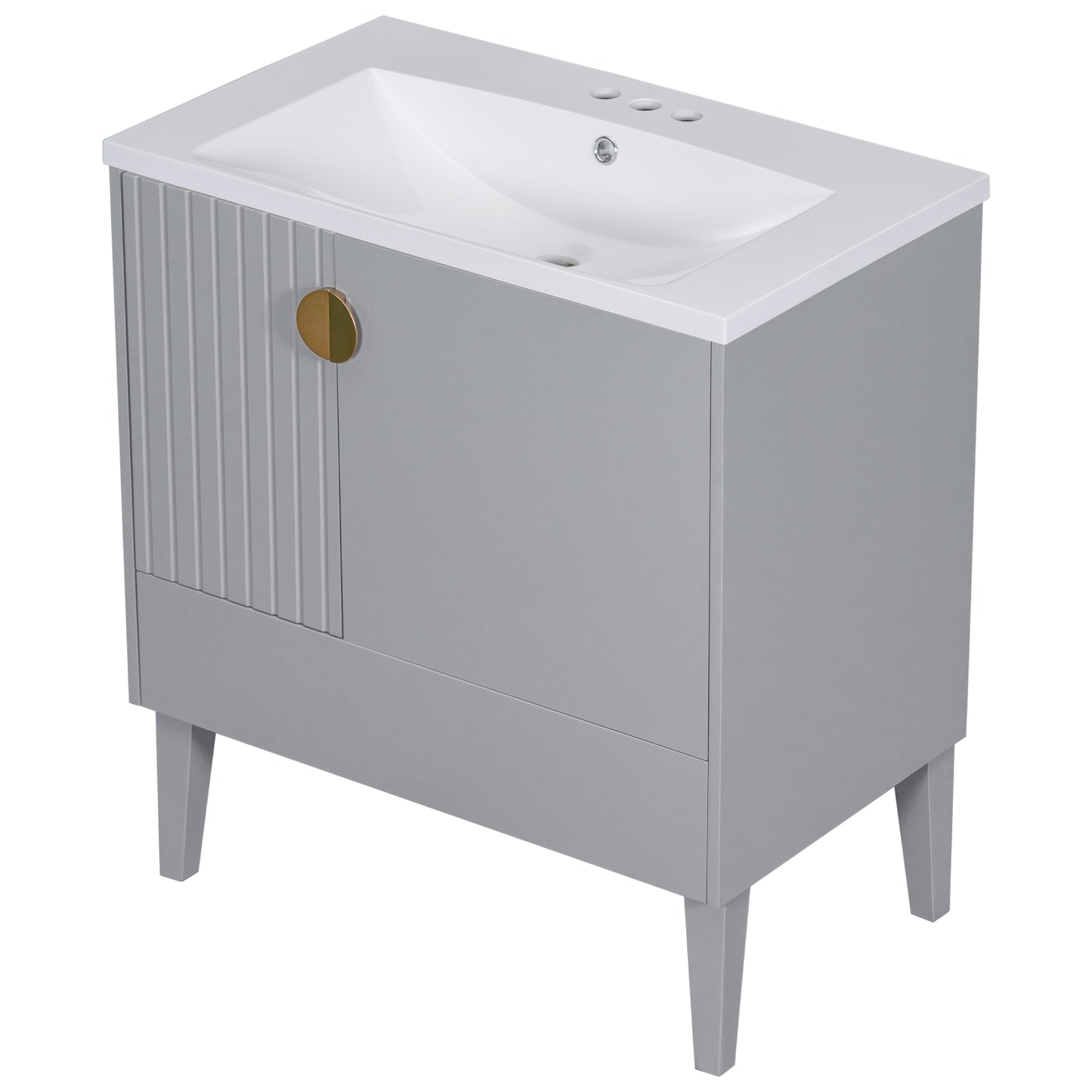 30" Bathroom Vanity with Sink Combo, Bathroom Cabinet with Door and Drawers, Solid Frame and MDF Board, Grey