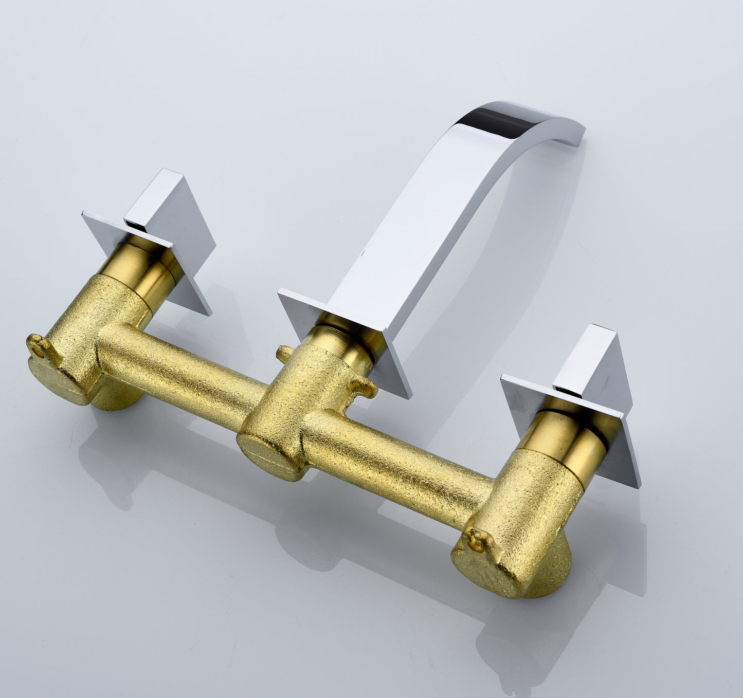 Elegant Brass and Chrome Two Handle Wall Mount Bathroom Faucet