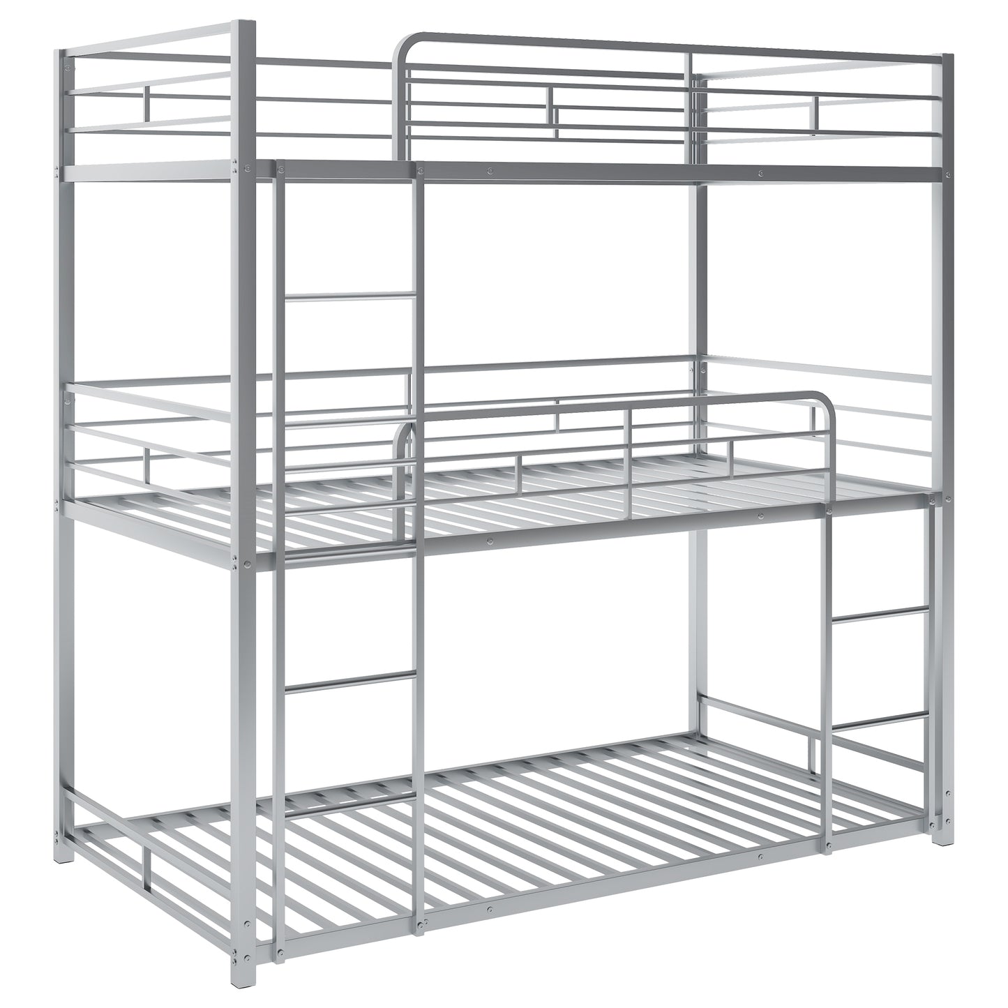 Silver Metal Three-Tiered Twin Bunk Bed