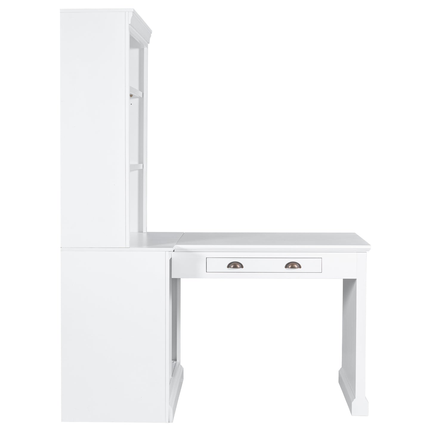 Modern White 83.4 Bookshelf and Writing Desk Suite with LED Lighting and Drawers