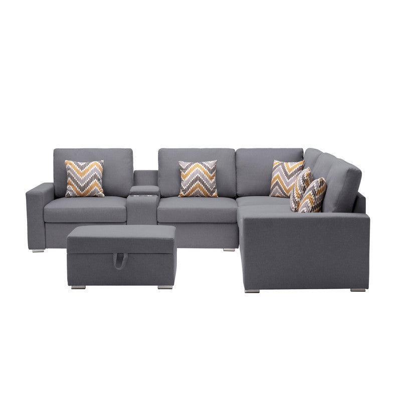 Nolan Gray Linen Fabric 7Pc Reversible Sectional Sofa for Modern Living Rooms