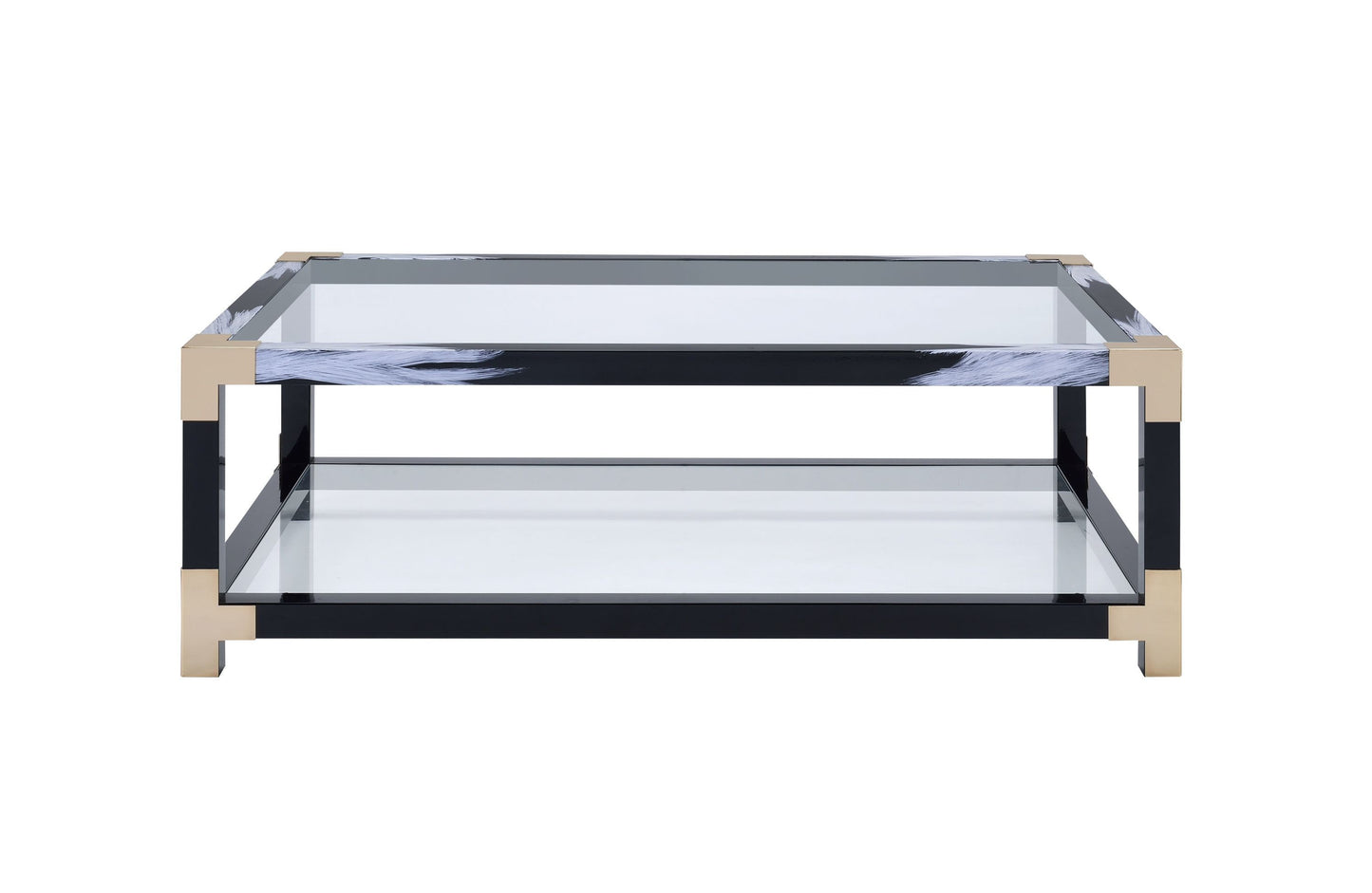 Lafty Modern White & Clear Glass Coffee Table with Storage 81000