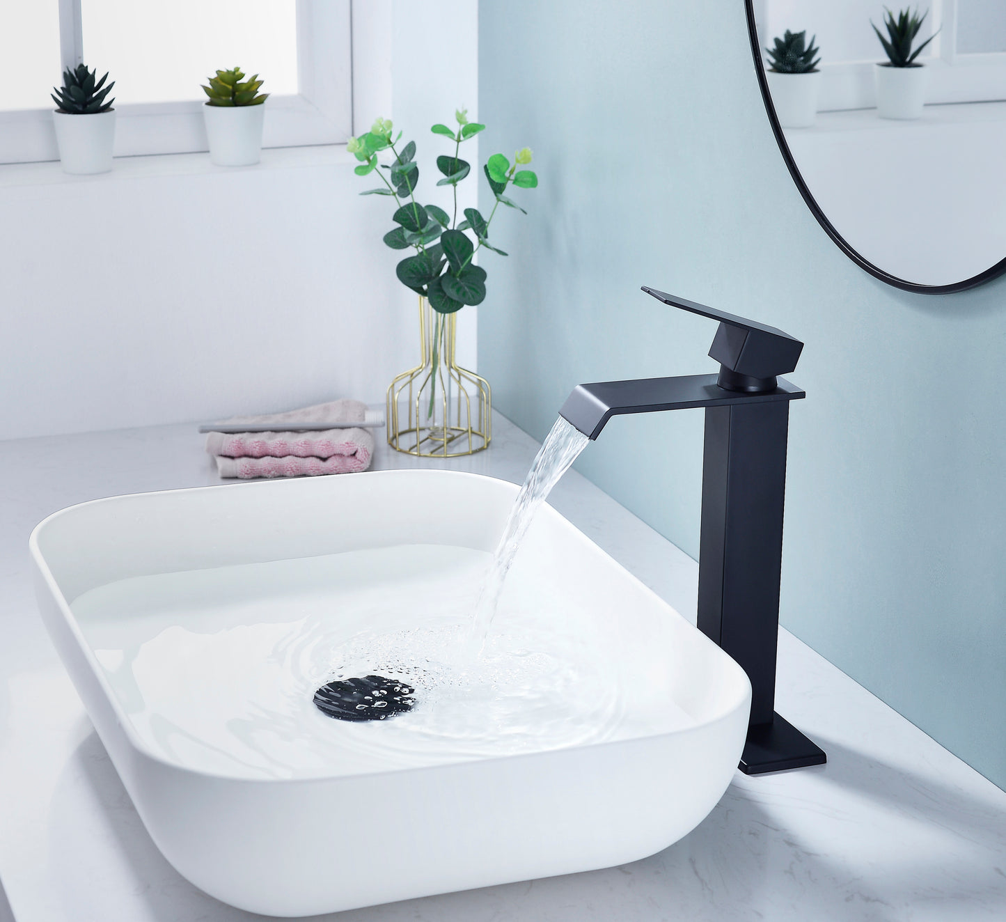 Waterfall Spout Single Handle Vanity Sink Faucet