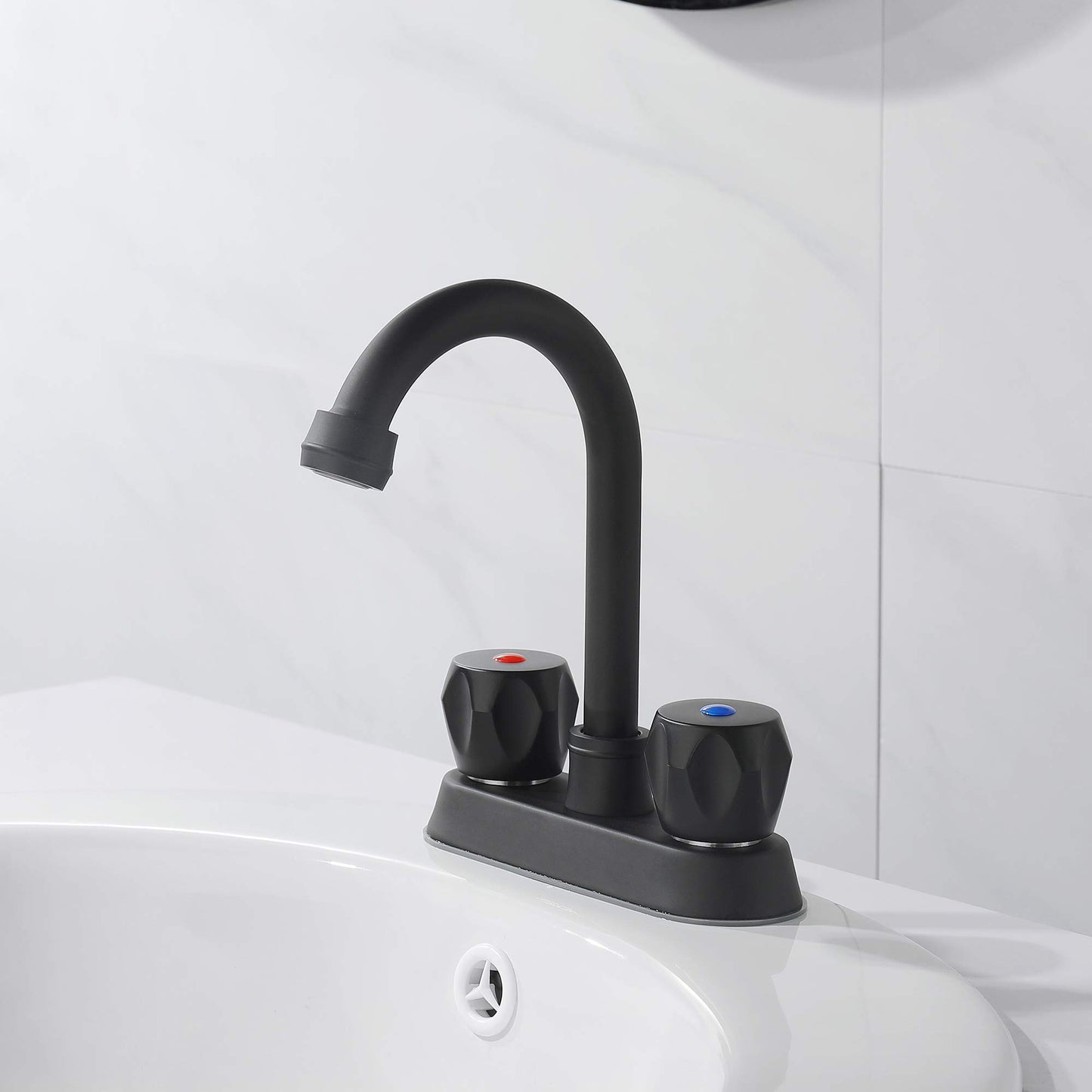 Matte Black 2 Handle Bathroom Sink Faucet with Pop-Up Sink Drain- Stainless Steel