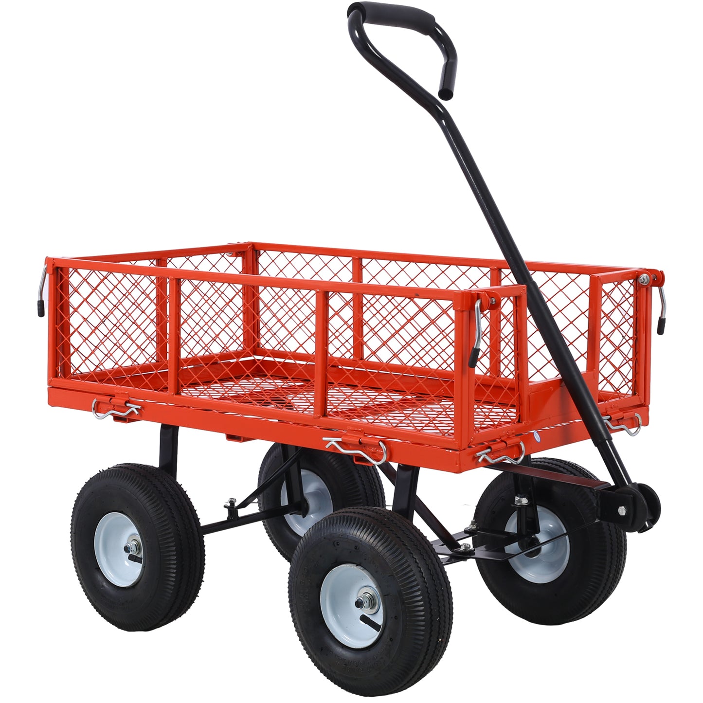 Steel Garden Cart, Steel Mesh Removable Sides, 3 cu ft, 550 lb Capacity, red