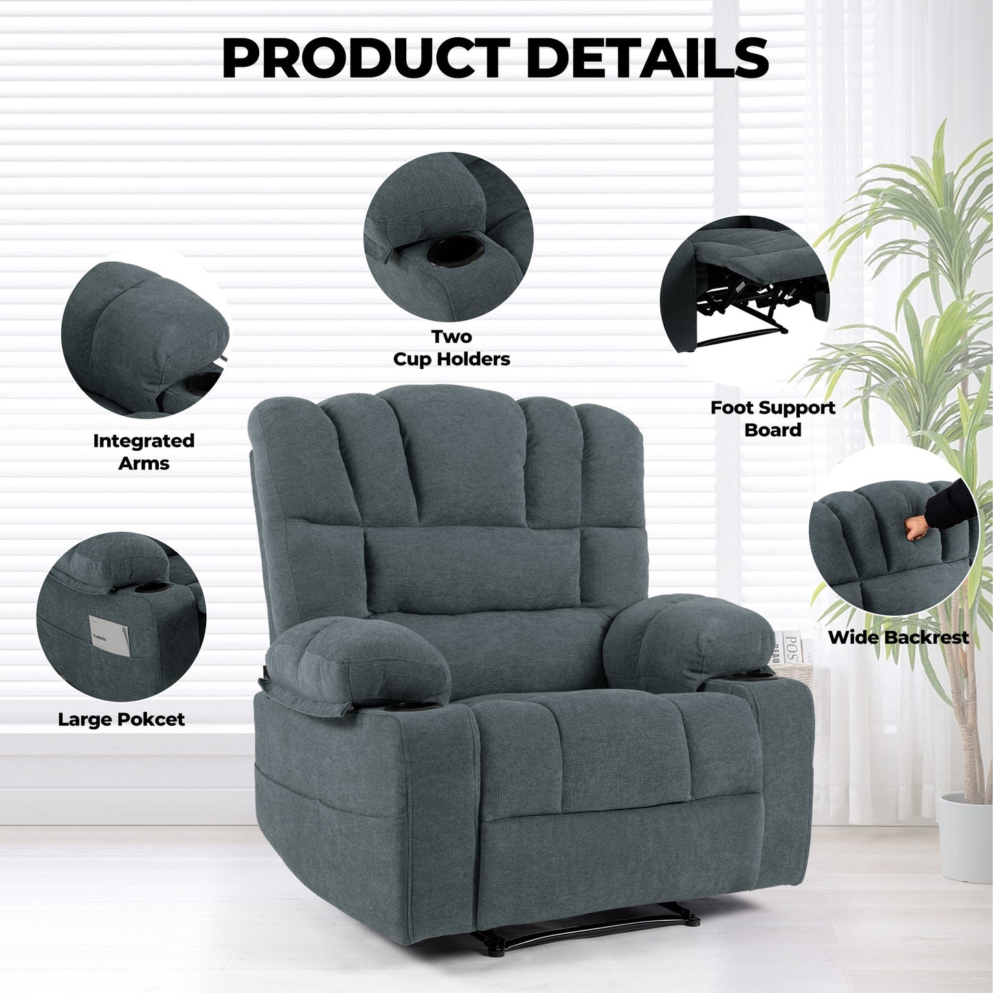 Massage Recliner Chair with Heating, Vibration, and Extended Size