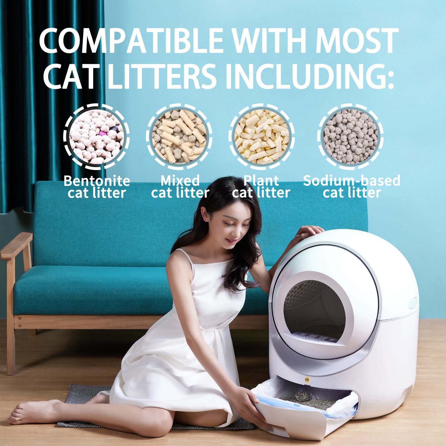 Upgraded HMI system, self-cleaning litter box for multiple cats, automatic dumping, suitable for all kinds of cat litter, safe, deodorizing, APP control, support 2.4G WiFi.