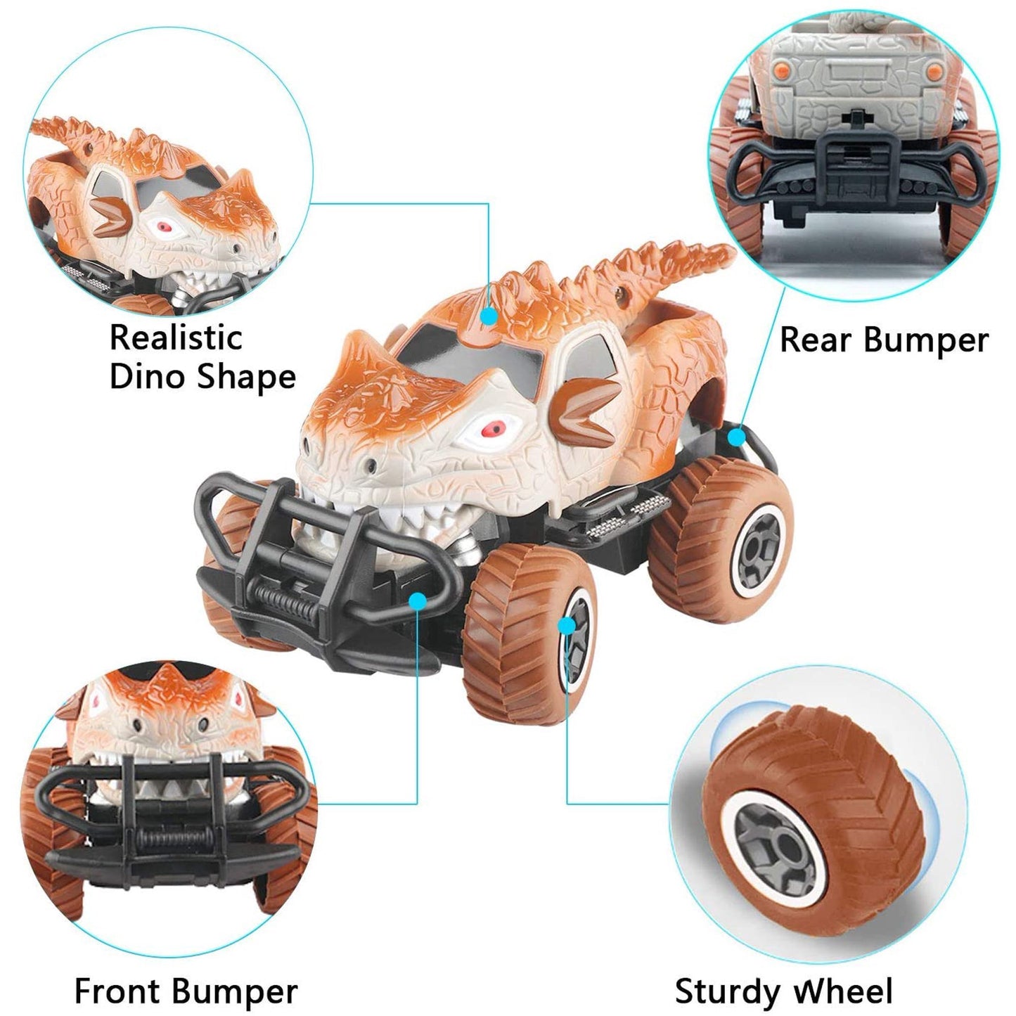 Dinosaur RC Car 1/43 Scale 27MHz Remote Control Monster Truck for Toddlers Birthday Gifts