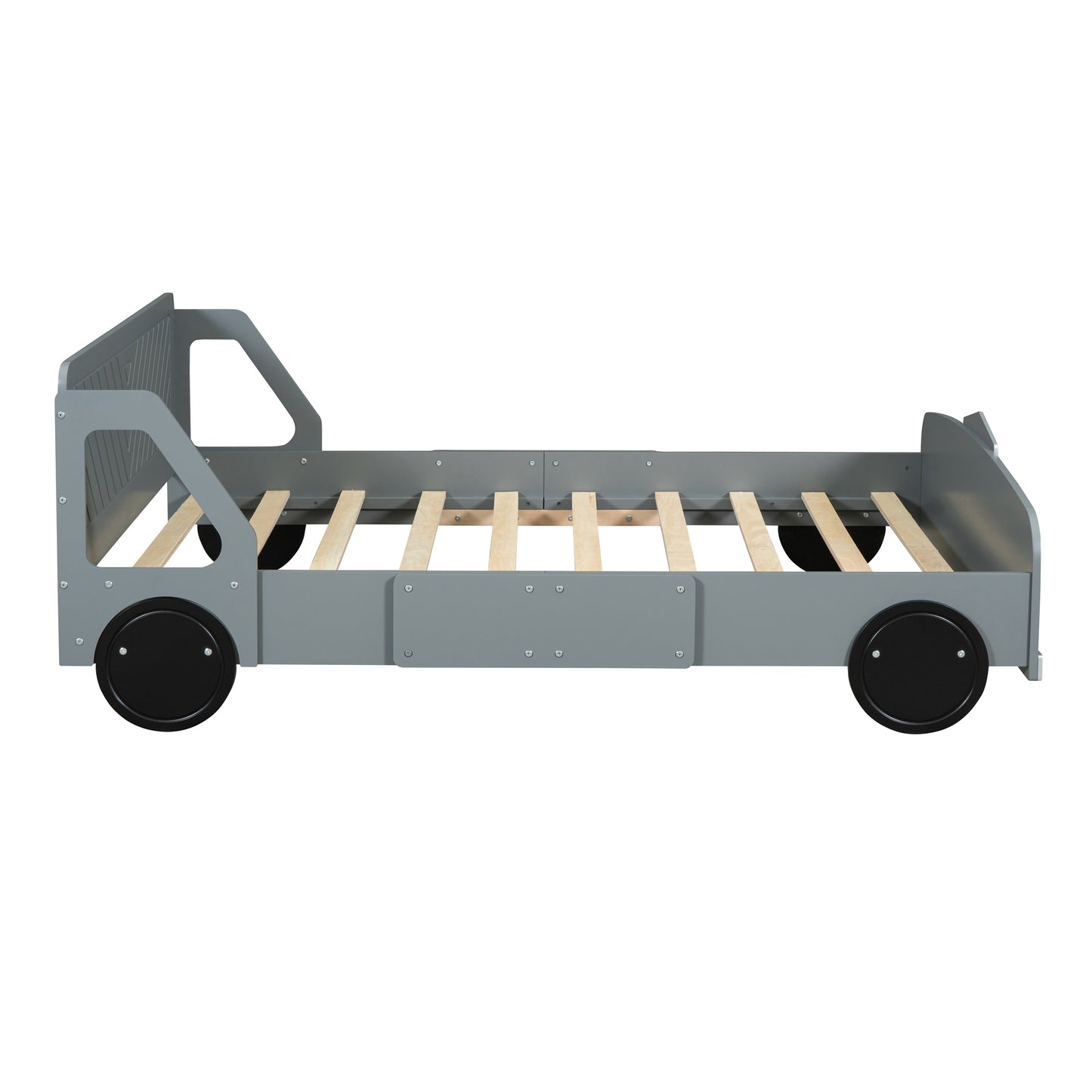 Full Size Car-Shaped Platform Bed with Wheels,Gray