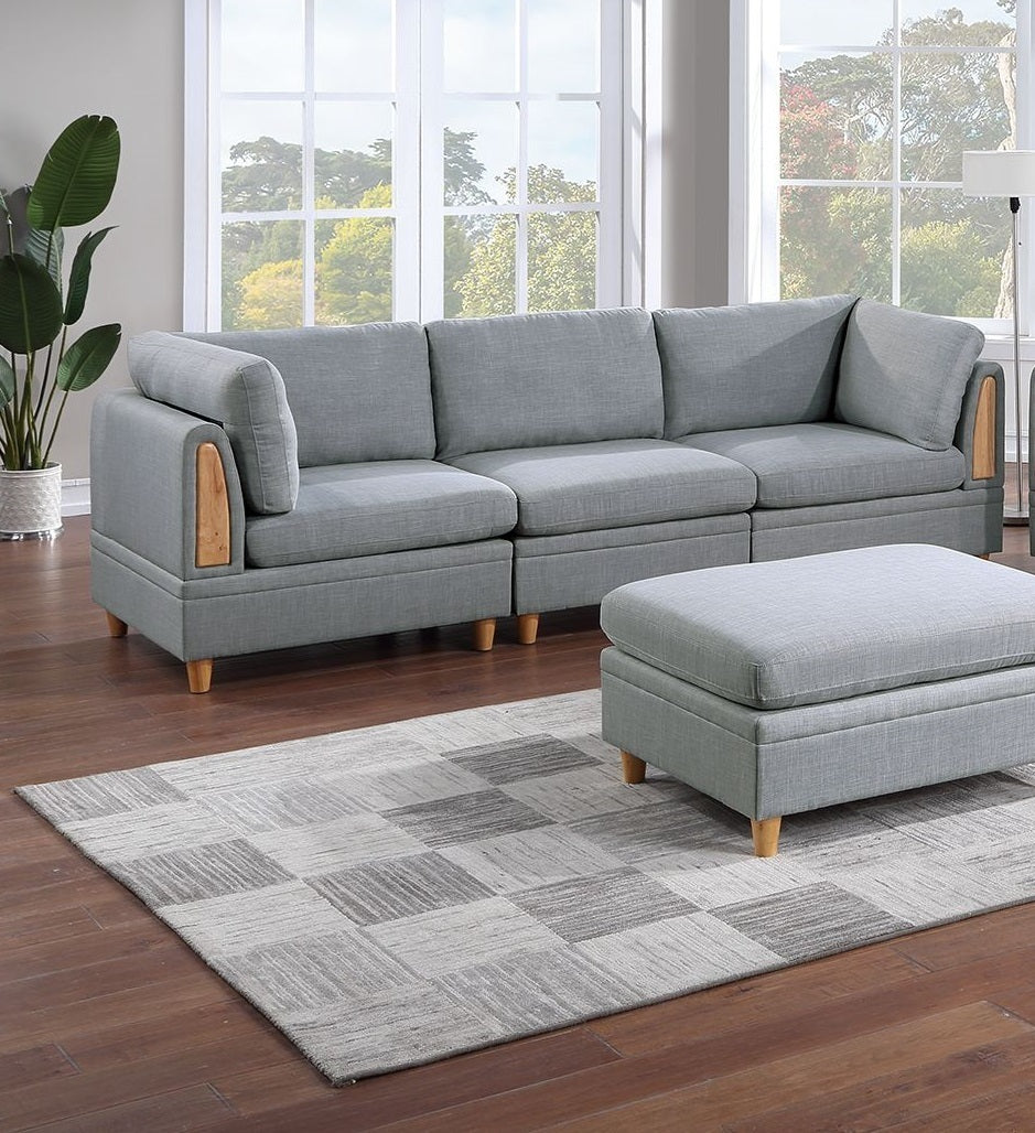 7pc Light Grey Contemporary Modular Sofa Set with Dorris Fabric