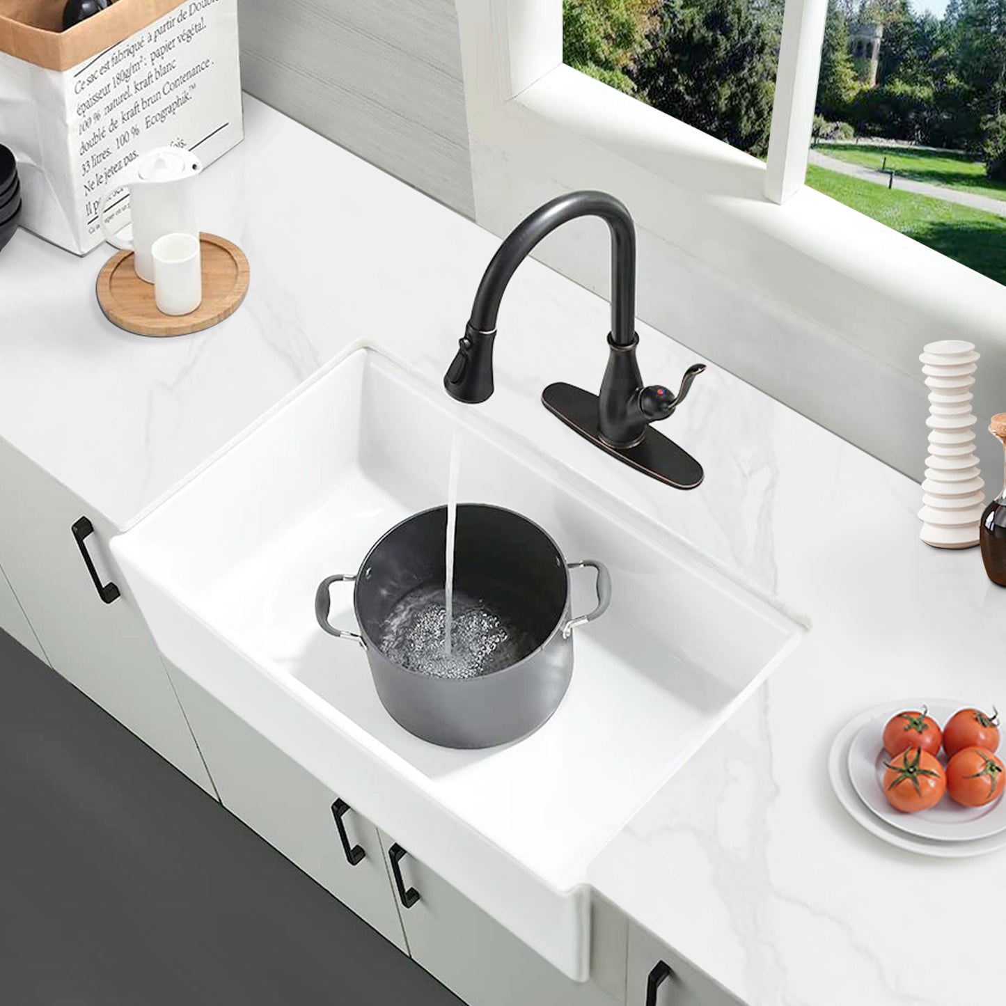 30 Fireclay Farmhouse Kitchen Sink With Workstation Accessories