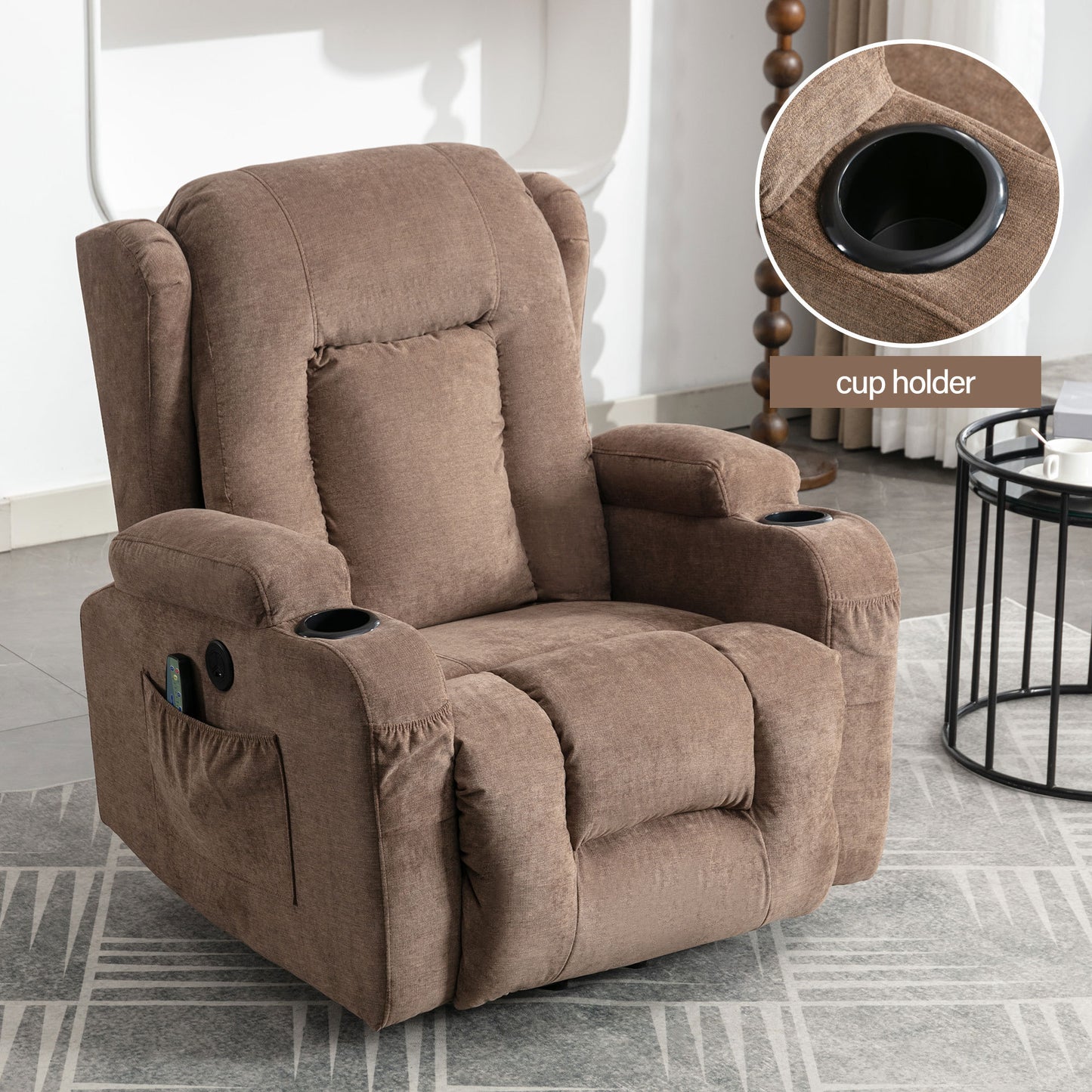 Electric Power Lift Recliner Chair with Heat and Massage for Seniors - Brown