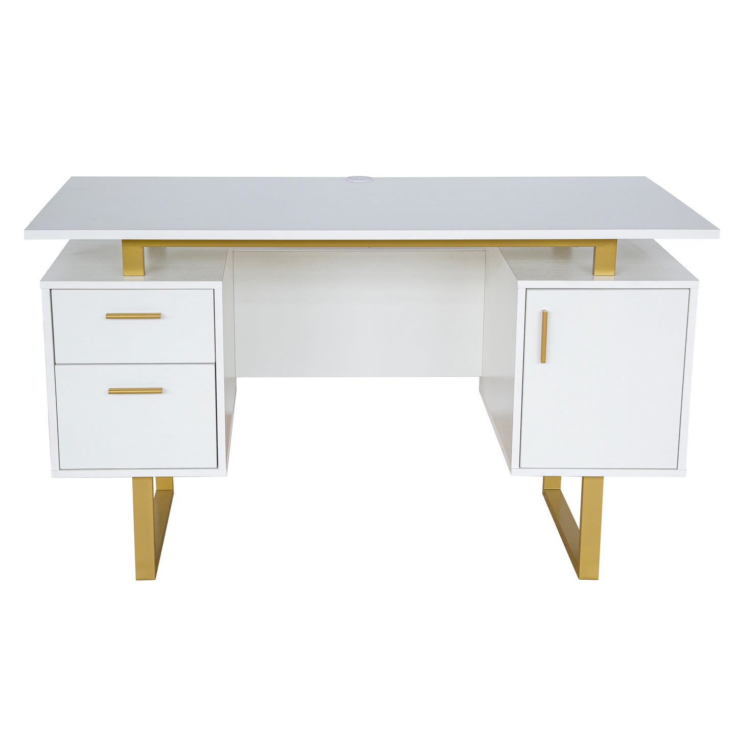 White and Gold Desk with Drawers & Storage, 51.25 Wide