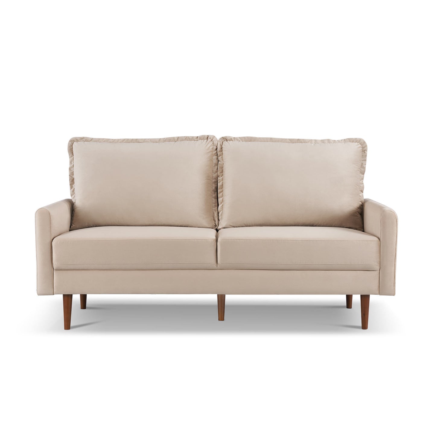 69 Inches Beige Velvet Upholstered 3-Seater Sofa with Modern Craftsmanship