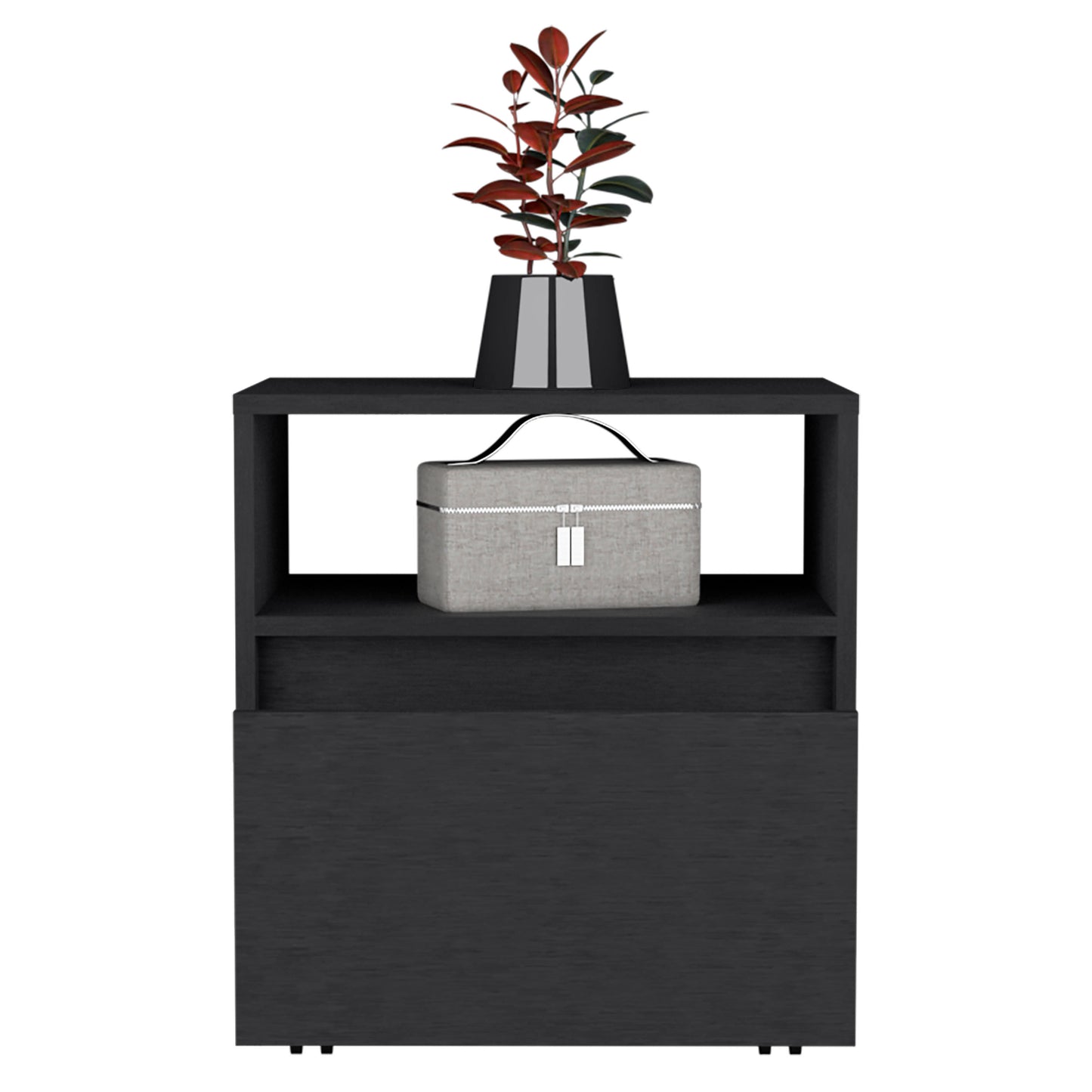 Austin Nightstand, Casters, Single Drawer-Black