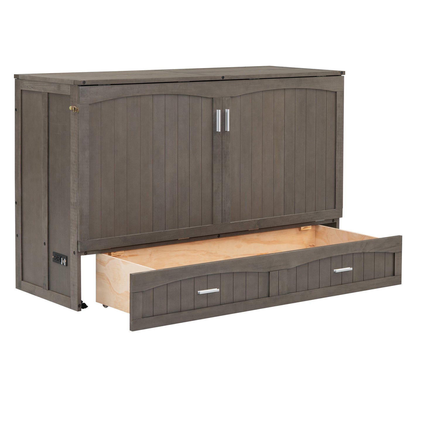 Queen Size Murphy Bed with Built-In Charging Station, Antique Grey