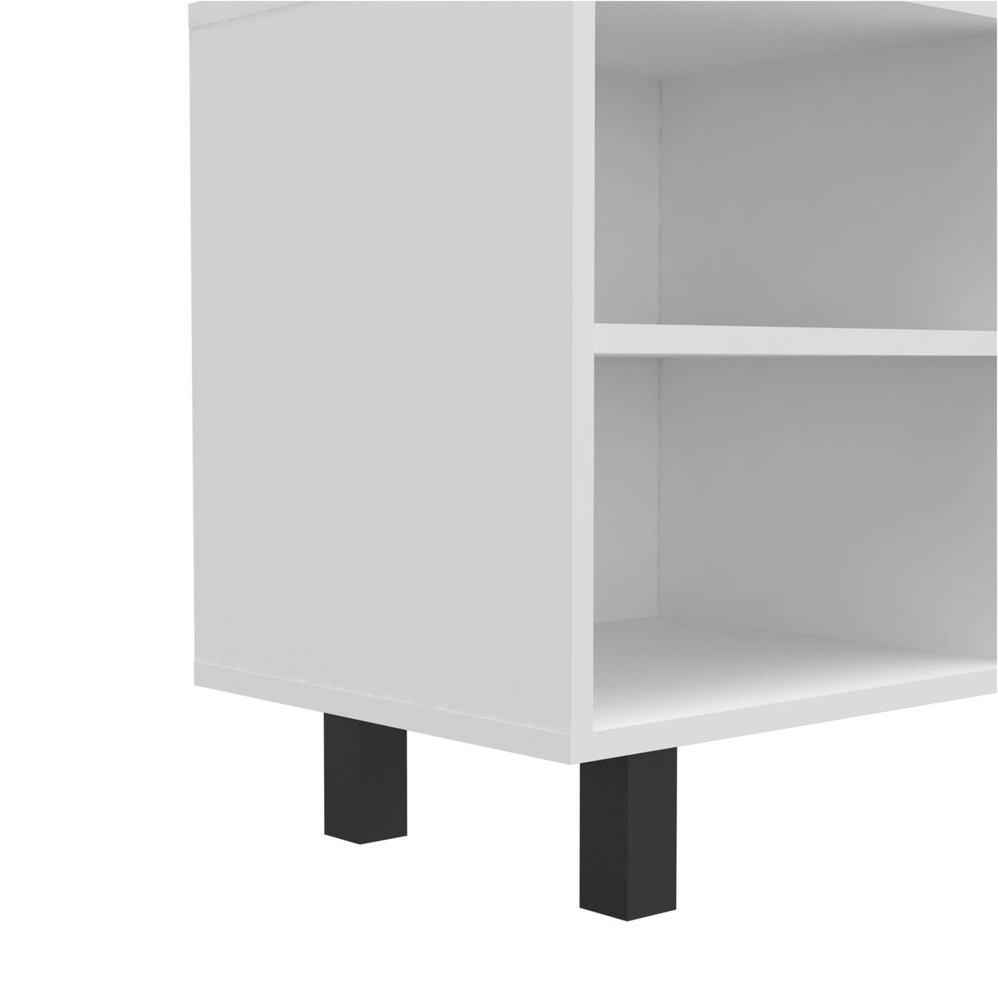 White Finish TV Stand with Four Open Shelves - 70 Inch Capacity