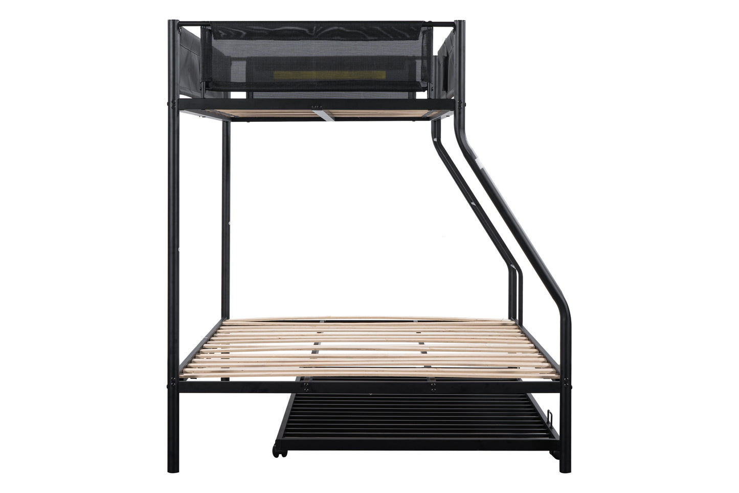 Triple Sleeper Metal Bunk Bed Set with Trundle - Durable Frame, Silent Slats, Secure Guardrail, Efficient Space-Saving Solution