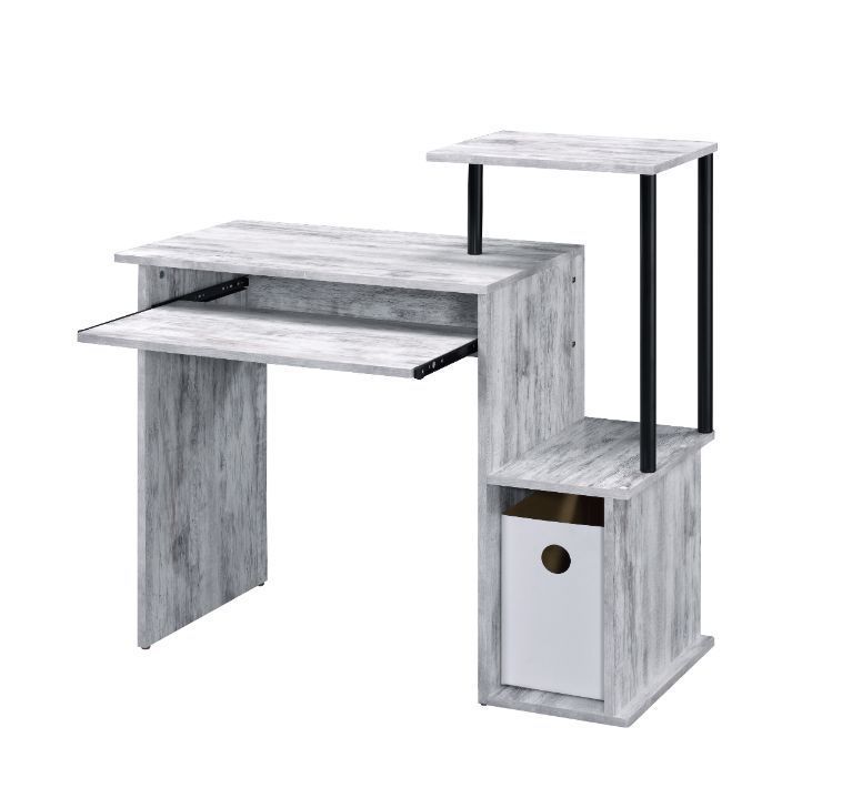 Rustic Wood and Metal Computer Desk with Antique White and Black Finish