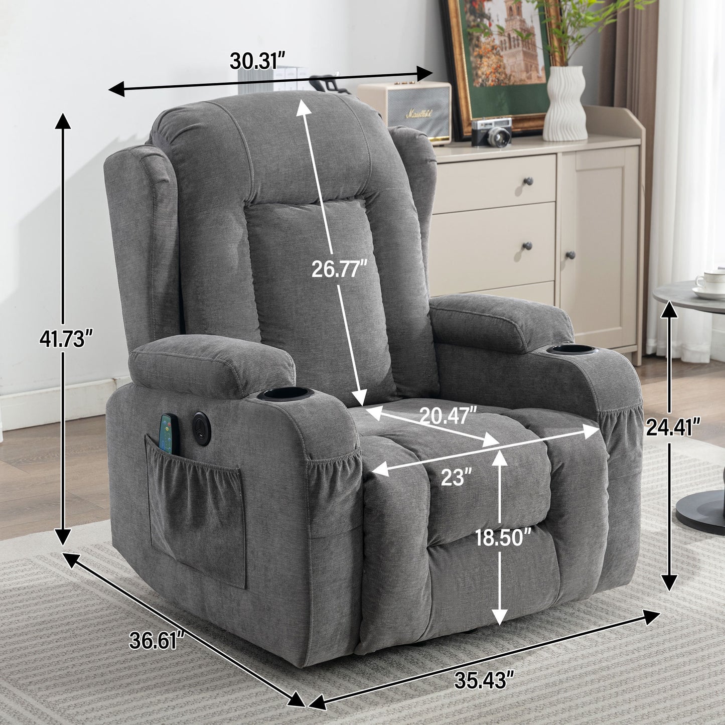 Elderly-Friendly Grey Power Lift Recliner Chair with Heat and Massage