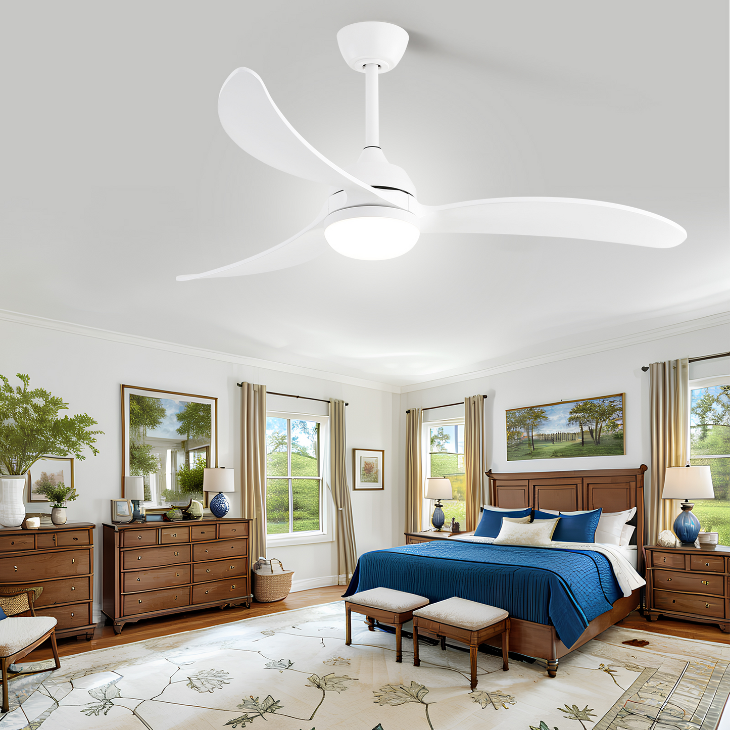 52-inch Smart Ceiling Fan with Energy-Efficient DC Motor and Memory LED Light