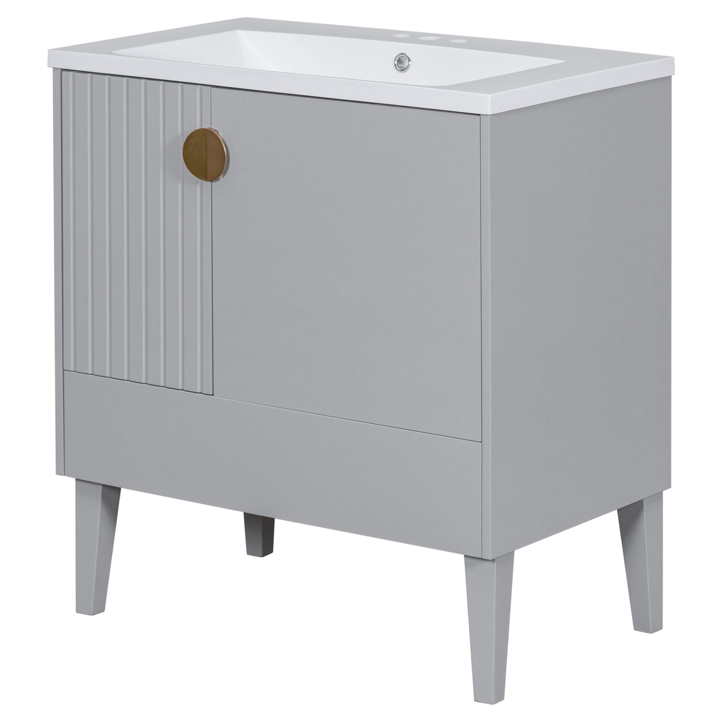 30" Bathroom Vanity with Sink Combo, Bathroom Cabinet with Door and Drawers, Solid Frame and MDF Board, Grey