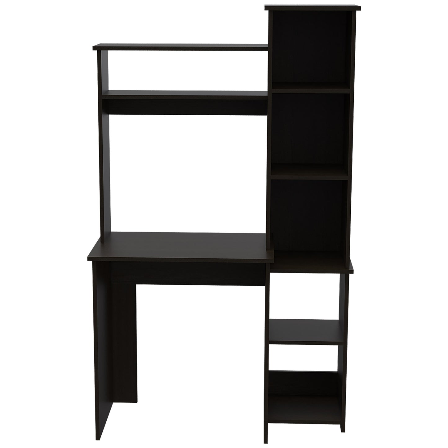 Marston 6-Shelf Writing Desk with Built-in Bookcase - Black Wengue, Space-Saving Modern Workstation