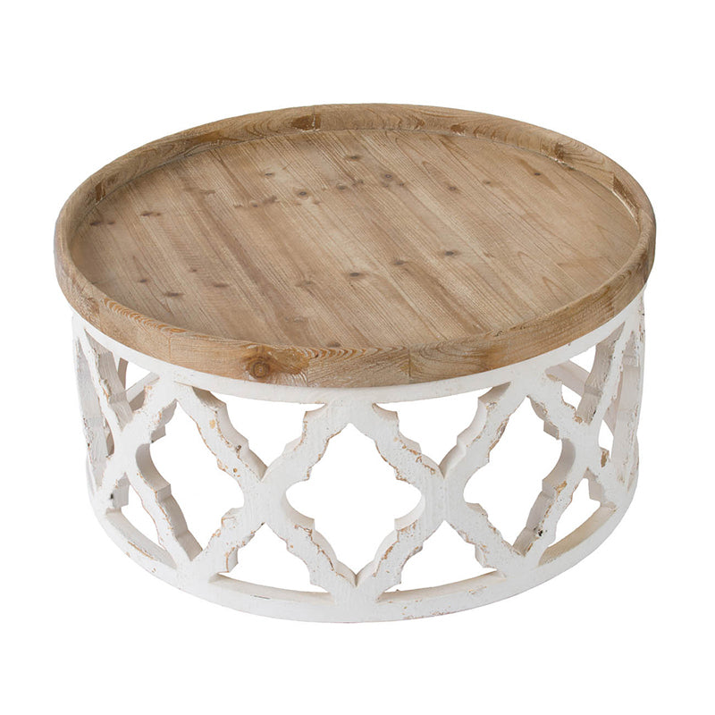 Elegant White Rustic Round Wooden Coffee Table - 31.9x31.9x15.7