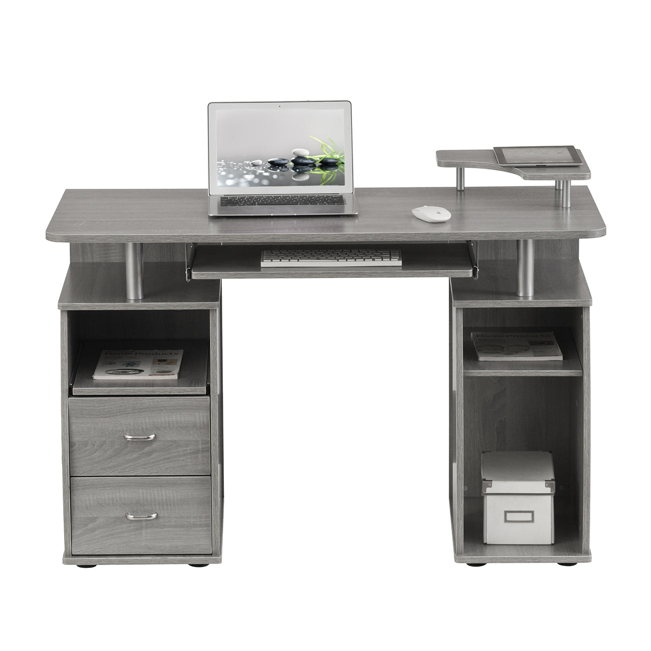 Grey Computer Workstation Desk With Storage Solution