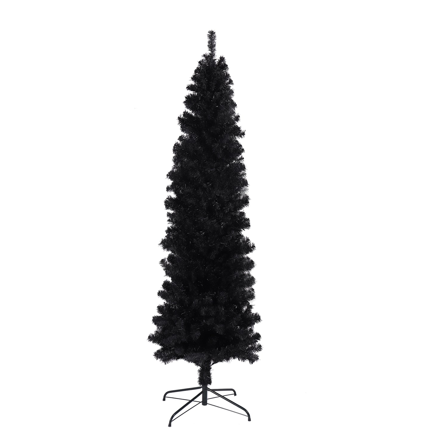 7.5FT Elegant Black Christmas Tree with Slim Design and Foldable Metal Stand